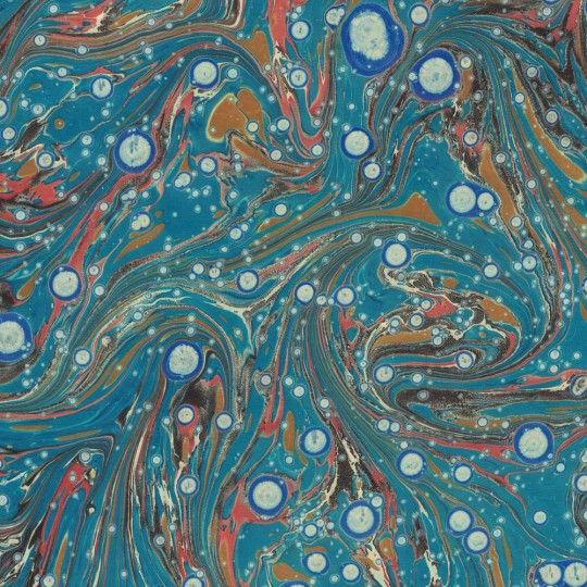 Hand Marbled Paper Stone Marble Pattern in Teal and Ivory ~ Berretti Marbled Arts